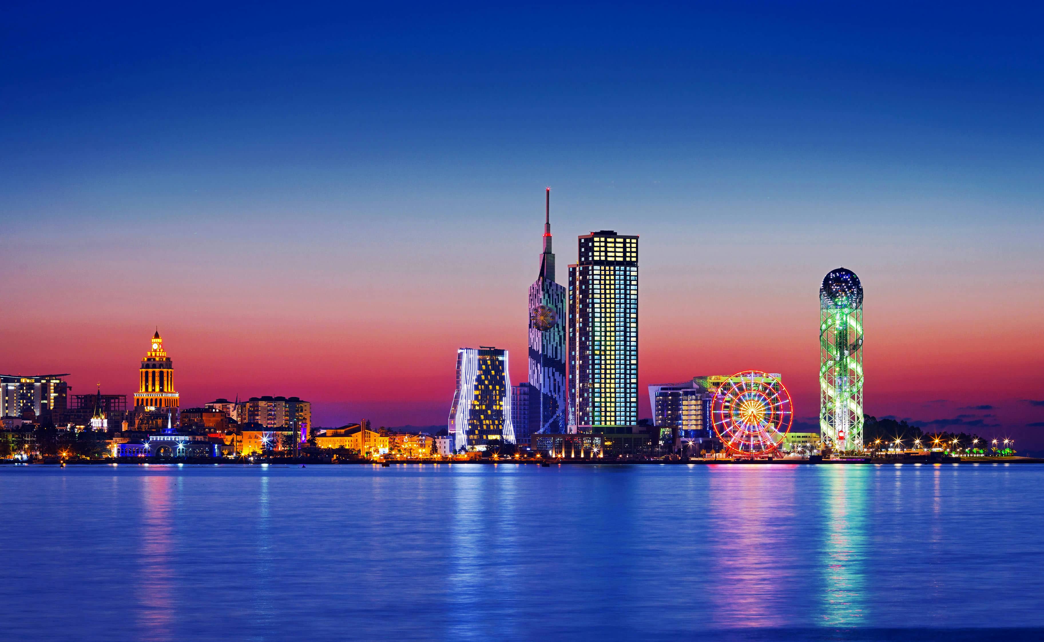 The Black Sea coast and skyline of Batumi at dawn